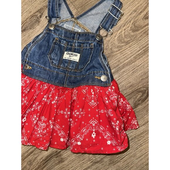 OshKosh B'Gosh Little Girls‎ 9M Denim Overall Bandana Dress Paisley Western - Picture 2 of 5